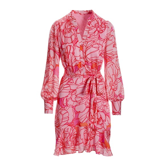 Boston Proper Blooming Outlines Print Button Up Ruffle Flounce Dress Pink 14 NWT - Picture 2 of 16